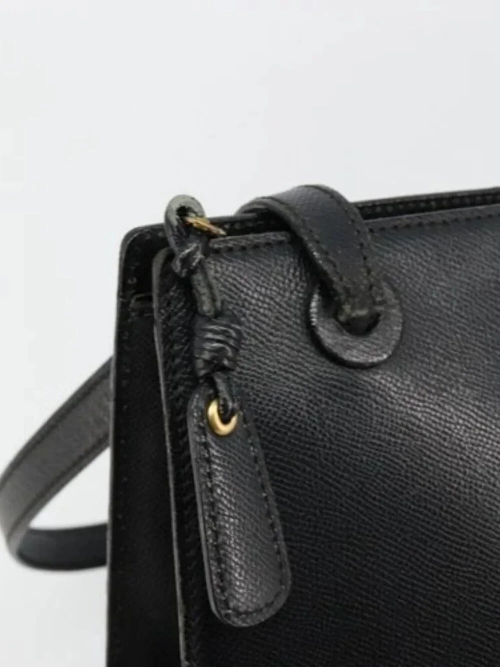 CHANEL Tote Bag Grained Calf Skin Black Gold CC Auth 178022